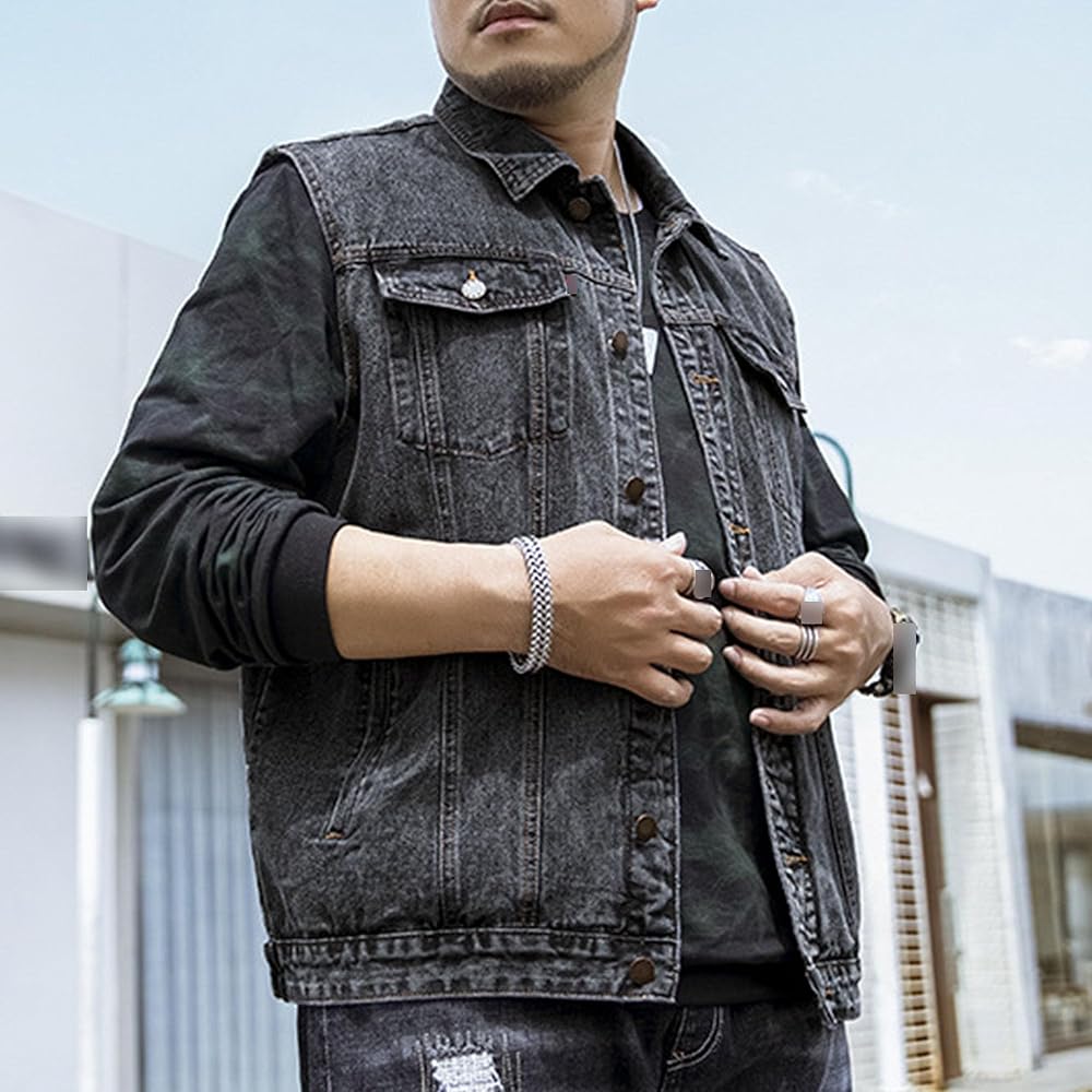 JEKE-DG Men's Casual Sleeveless Denim Vest Button Up Vintage